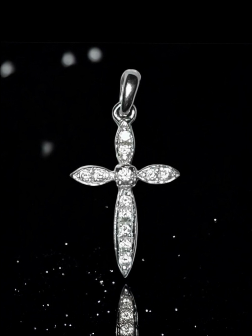 ✝️VINTAGE 14K White Gold Cross Pavé-Set Round Diamonds - Pendant Only